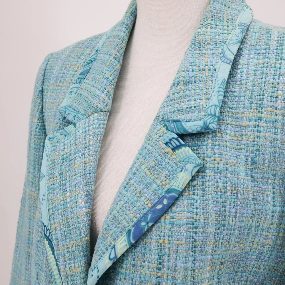 Norton McNaughton Vintage Blue Tweed Blazer Professional Coastal Grandmother 14‎